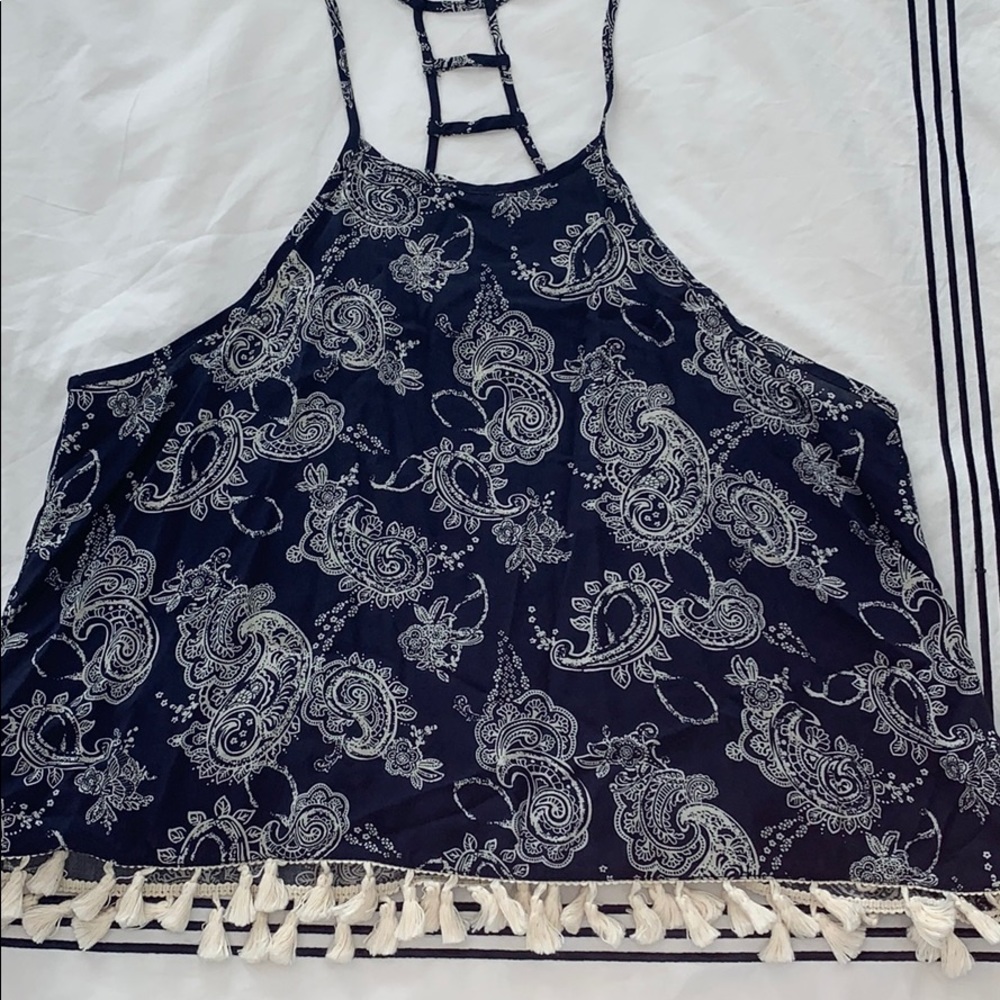 Blue paisley handkerchief tank top